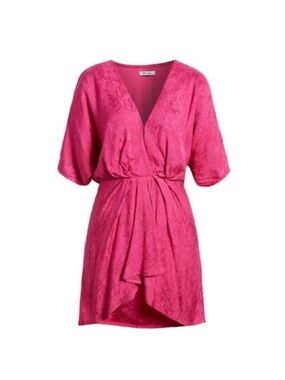 BTFL-Life Candra Jacquard Dress Kimono Sleeve Floral Hot Pink Fuchsia Large